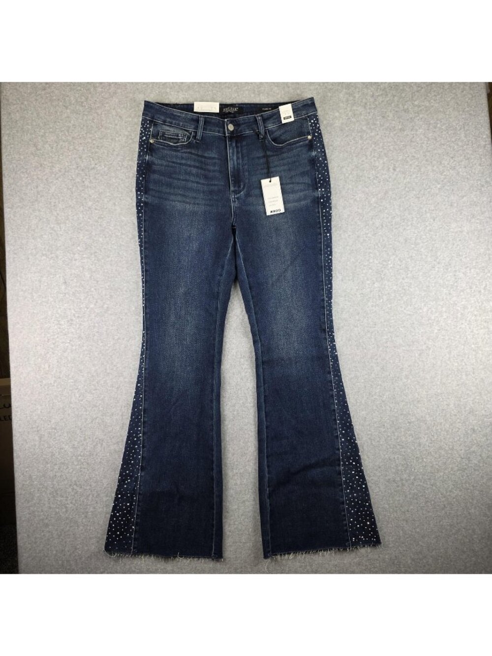 Judy Blue Jeans Womens 15/32 Flare Dark Wash Rhinestone Side Stripe Stretch NWT